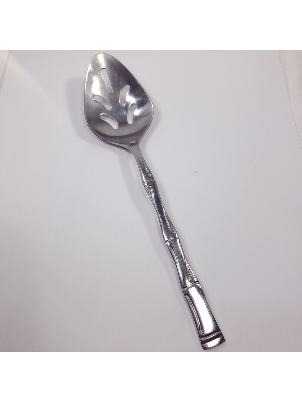 Vintage Sunshine bamboo stainless Korea slotted pierced serving spoon large